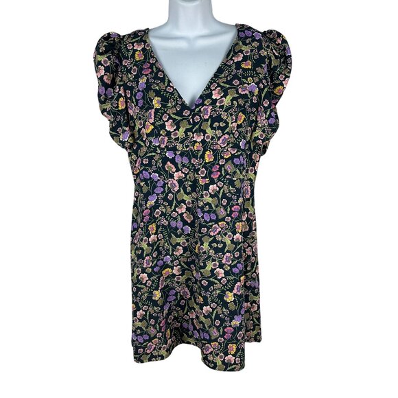 Topshop Womens Floral Ruffle V-Neck Dress Size US 8 Polyester - Picture 1 of 7